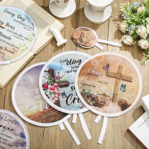 Tradder 50 Pcs Christian Church Fans Bulk Foldable Hand Fans, Stylish - style: Stylish
