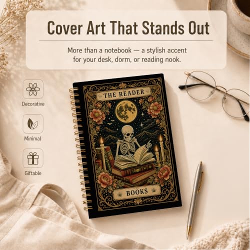 Gothic Skeleton Book Reader Spiral Notebook 5.5x8.3 Inch - color: pattern-9