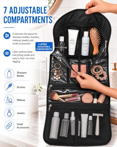 Freegrace Premium Hanging Toiletry Bag for Travel, Cosmetic Bag Organizer - color: Black