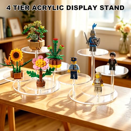 4 Tier Acrylic Display Stand, Clear Display Risers for LEGO Botanicals & Mini Figures, Tabletop Display Shelf for Perfume, Jewelry, Flowers, Collectibles, and Cake – Crystal Clear, Sturdy - color: 4 Tier