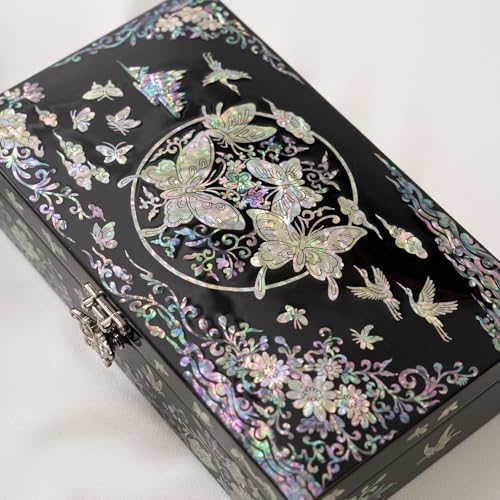 February Mountain Mother of Pearl Jewelry Organizer box - Handmade Large Wooden Box Romantic Anniversary Birthday Gifts for women (Butterfly Harmony) - style: Butterfly Harmony