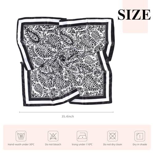35 Inches Silk Head Scarf-Satin Hair Scarves Silk Bandana Scarf Headscarf for Women's Fashion Scarves - color: Black-large Cashews