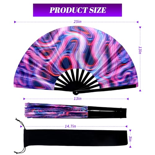 13 Inch Large Rave Fan & Clack Fan for Line Dancing - Folding Hand Fan with UV Glow for Boots on The Ground, Performance, Wedding, Party - Portable Handheld Fan for Women & Men - color: Circle*1
