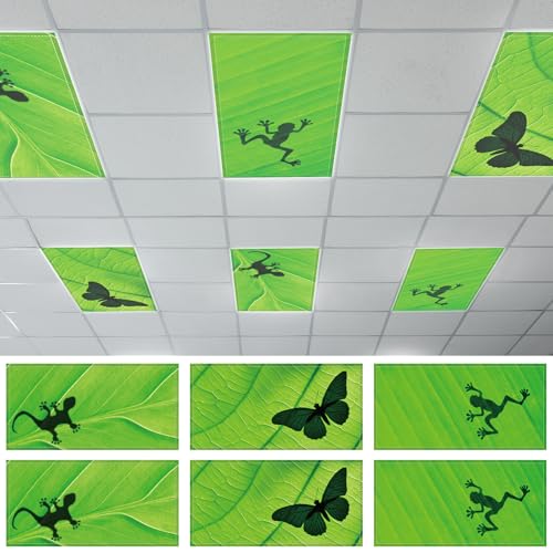 6 Pcs Fluorescent Light Covers with 60 Magnets Decorative for Classroom Ceiling Lights 4 x 2 Feet Magnetic Light Cover Filter Easy Install for Office Hospital Home Ceiling Supplies (Green Leaf Frog) - color: Green Leaf Frog