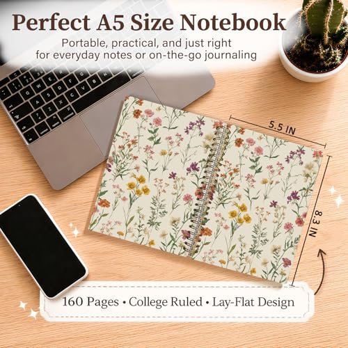 Enkvke Floral Notebook Wildflower Spiral Journal A5, - color: Floral-Cottagecore-A5