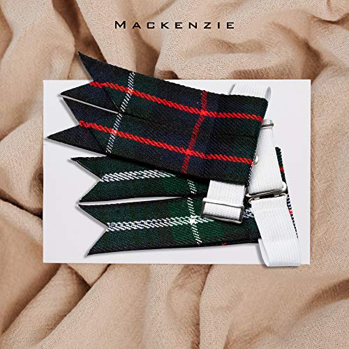 Kilt Flashes for Men with Heavy Buckle Adjusters, Plain & Tartan Kilt Sock Flashes. - color: Mackenzie 009flbu