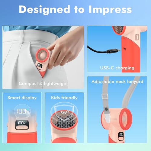 AMACOOL Portable Handheld Turbo Fan, Max 20 Hours Runtime, Gifts for Women - color: Red