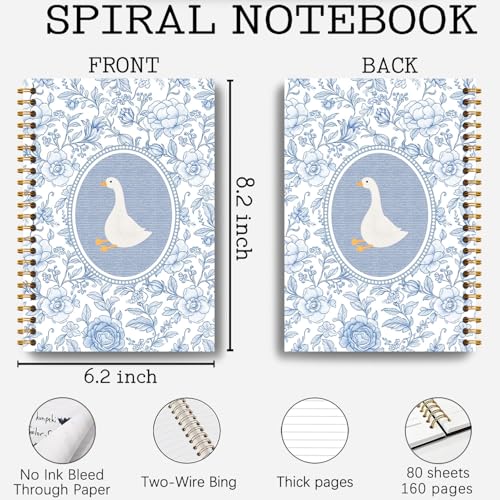 Guymn Blue and White Chinoiserie Goose Notebook, Grandmillennial Floral Goose Journal for Kids Girls, Geese Animal Lover Gifts Hardcover Spiral Notebooks Journals 5.5x8.3 Inch - color: Section 9