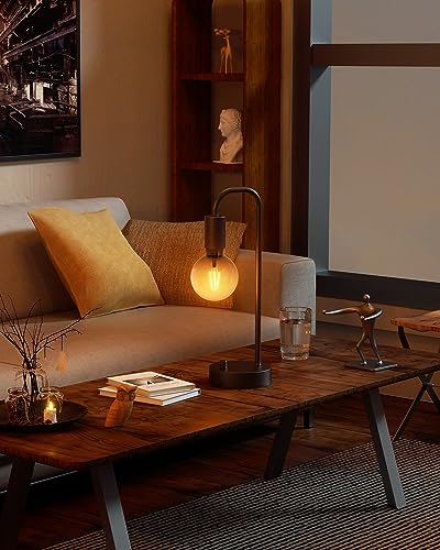 ONEWISH Industrial Table Lamp for Bedroom, Fully Dimmable Modern Bedside Lamps with 2700K Warm Light Bulb for Kids Reading, Minimalist Nightstand Lamps for Living Room, Office (Bulb Included) - color: Black 1 pack, size: Non-USB