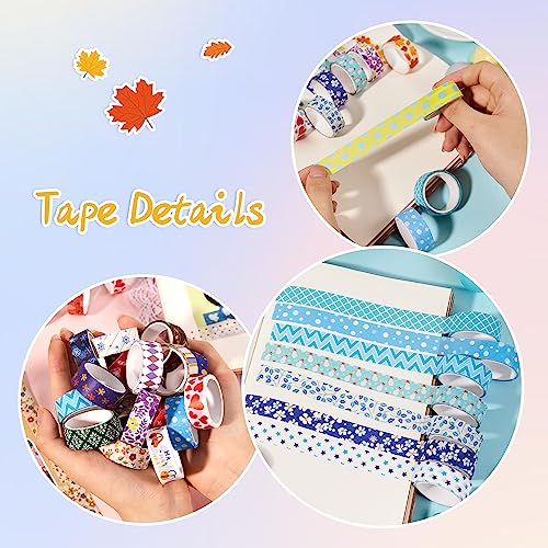 emmoolife 50 Rolls Washi Tape Set, 15mm Wide Rainbow Colored Tape Aesthetic Design Masking Decorative Tape for Scrapbooking Supplies, Bullet Journaling, Junk Journal, Wrapping Planners, DIY Arts Craft - style: Multicolor Style