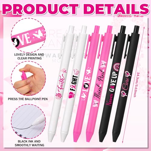 Resurhang 24 Pcs Breast Cancer Awareness Gifts Pink Ribbon Notebook Pen - style: Breast Cancer Awareness