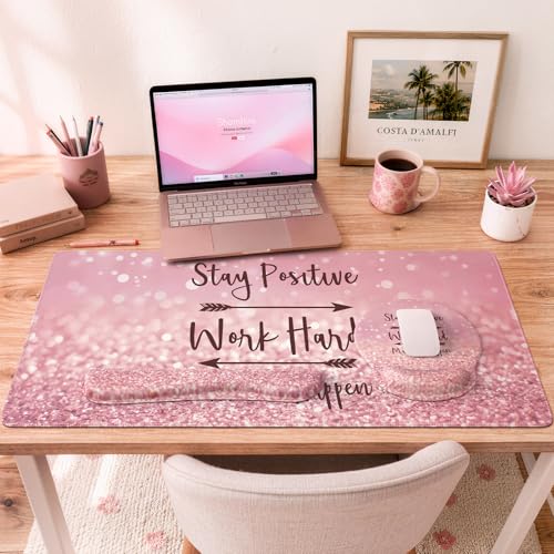 iCasso Pink Ergonomic Mouse Pad with Wrist Rests Set for Desk Accessories - color: 1-Pink Stay Positive