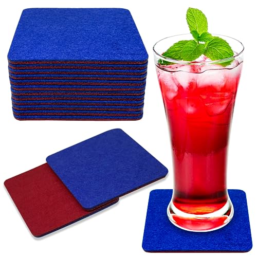 A&A Wonders Premium Felt Coasters for Drink, Two-Tone Reversible, Absorbent Felt Protects Furniture, Table, Anti Slip, Suitable for Drinks & All Table Types (Wine Red/Royal Blue, Square 12 Pack) - color: Wine Red/Royal Blue, size: Square 12 Pack