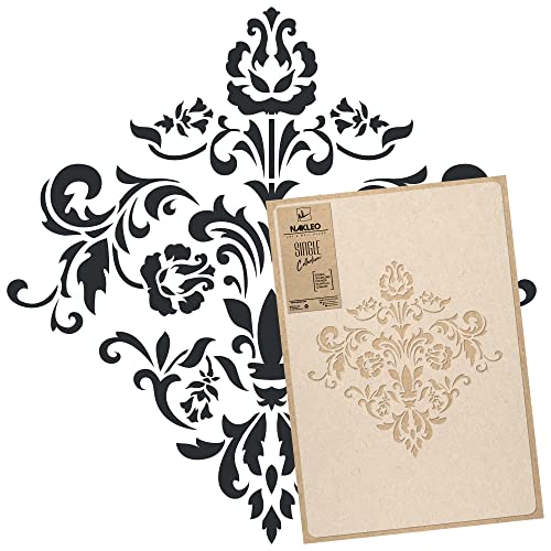 NAKLEO Reusable Plastic Wall Stencil - 59x95cm / 23" x 37" - Damask Ornament Orient - Large Wallpaper Pattern Painting DIY Art Craft Template - Fabric Furniture Wood Canvas - color: Semi Transparent Stencil, size: 23" x 37"