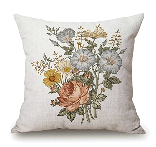 Solekla Chamomile Roses Rustic Farmhouse Decorative Throw Pillow Cover Square Cushion Case for Home Sofa Couch Decoration 18 x 18 Inches - color: Sl196
