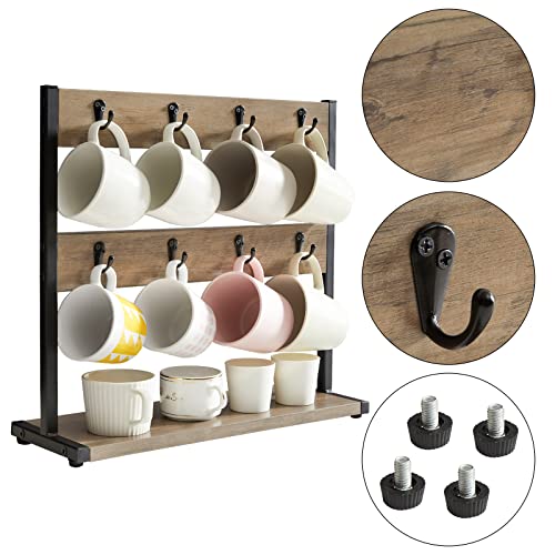 IBUYKE Coffee Mug Holder for Countertop,16 Hook Mug Tree,Greige TBJ001Y - color: Greige, size: no shelf(16 mugs)