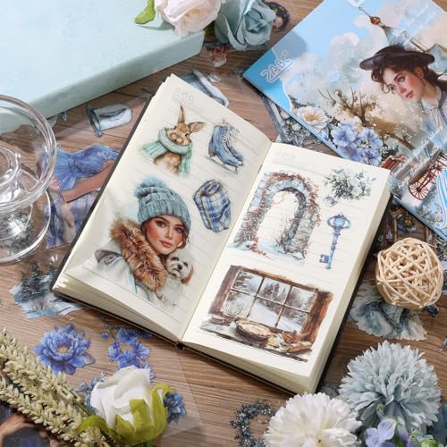 PET 20 Sheets 180 Pre-Cut Winter Stickers for Scrapbooking People Landscape Stickers Scrapbook Supplies Transparent Sticker for journaling - color: Winter