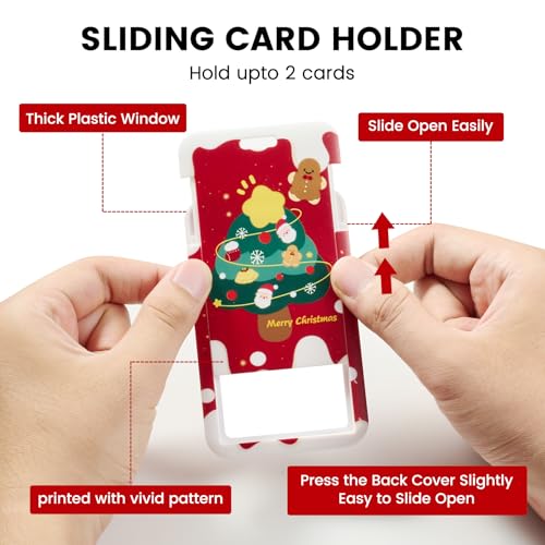 ID Card Badge Holder Key Chain with Metal Keyring, Plastic Slide Open with ID Window for Women Men Girls Students,Christmas Tree - color: Christmas Tree