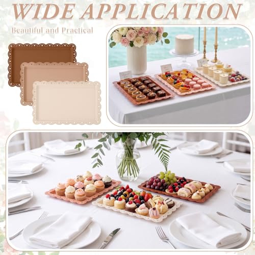 6 Pcs Brown Serving Trays Plastic Food Platters - color: Brown