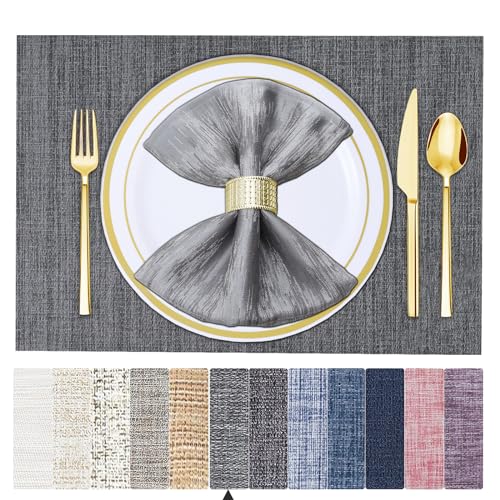 BETEAM Placemats Set of 4, Woven Vinyl Place Mats for Dining Table, Gray - color: Gray, size: 4 Pcs