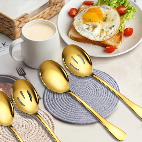 Serving Spoons Set, 8PCS, 10-Inch, Includes 4 Large, 4 Slotted, Gold - color: Gold, size: 8 Pieces (Large and Slotted)