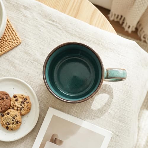 Bosmarlin Ceramic Coffee Mug Set of 4, 14 Oz, Coffee Cups with Big Handle, Microwave Safe, Unique Reactive Glaze (Green) - color: Green