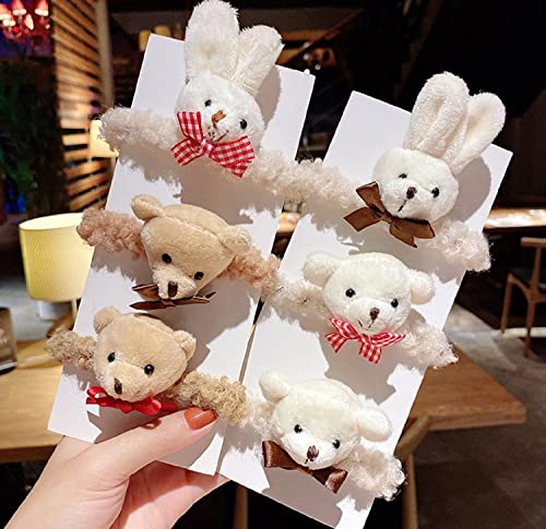 GK-O 6 PCS Womens Scrunchies Cute Rabbit Bear Hair Tie Kawaii Plush Rope
