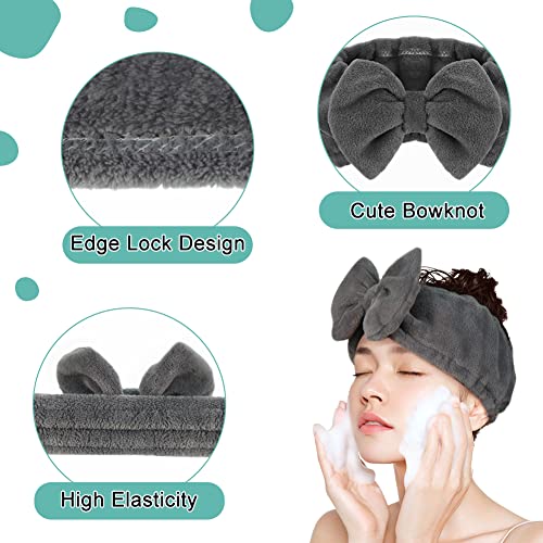 Shintop Soft Women Makeup Headband with Bow for Washing Face - color: Grey
