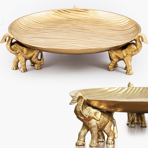 Round Golden Serving Tray with Handles – Decorative Coffee Table Tray, Round Decorative Tray, Gold Table Decor for Dining Table Centerpiece Decor, Vanity Tray, Perfume Tray - color: Golden