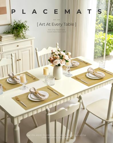 Leetaltree Gold Frame Placemats Set of 4 - Heat Resistant Woven Vinyl - color: C1- Gold Frame, size: Set of 4