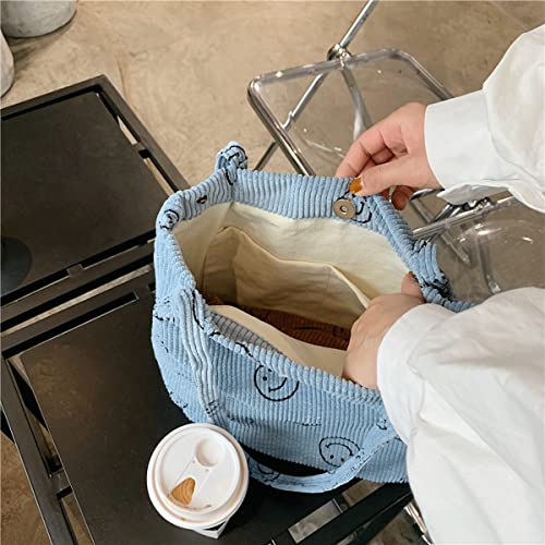 JARKJARD Corduroy Aesthetic Cute Tote Shoulder Bag for Teen Girls School - color: Blue