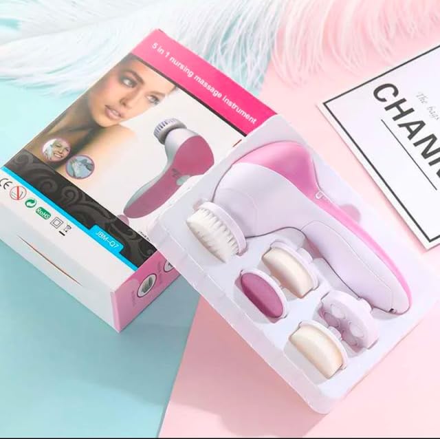Exfoliating Electric Facial Cleanser Silicone Scrub Pore Cleaner Spin Sonic Facial Cleansing Brush (5 in 1 Facial Cleansing Brush)