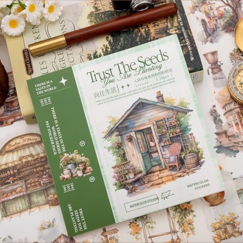 Beautiful Garden Theme Sticker Scrapbooking Supplies for Junk Journal, 50 Sheets Washi Stickers - Vintage Journaling Stickers, Ephemera Sticker Book Pre Cut(TZ-005-005) - color: Yearning for a Better Life