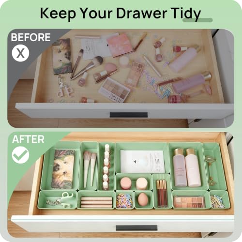 Vtopmart 25 Pack Plastic Drawer Organizers with Anti-slip Rubber Pads - color: Sage Green