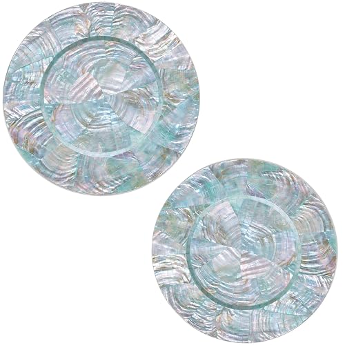 i-lan 13" Mother of Pearl Charger Plates,Shell Inlaid Wooden Décor,Set of 2 - style: Style 11