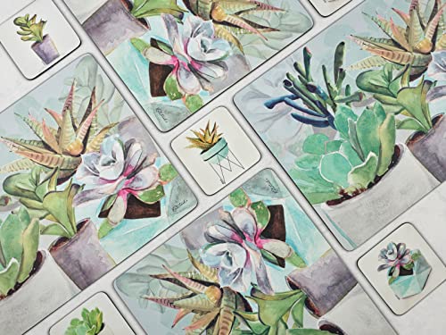 Pimpernel Succulent Placemats, Set of 4 (15.7" x 11.7") – Cork-Backed Rectangles with Modern Green Botanical Design, Heat & Stain Resistant Lacquer Finish, Dining Mats & Surface Protectors - size: 15.7" x 11.7" Rectangular, style: Succulents