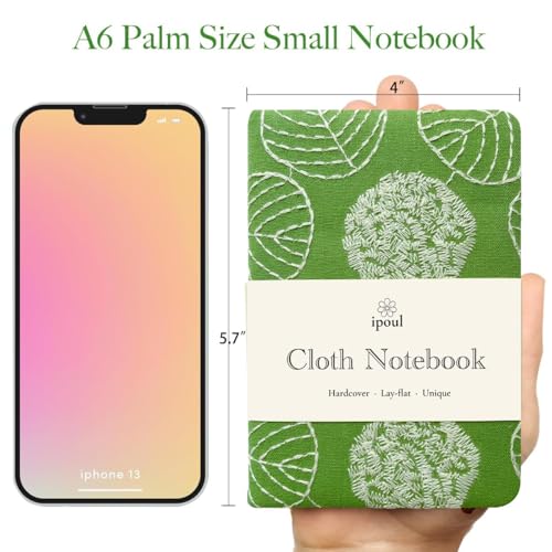Embroidered Mini Notebook for Girl, Small Fabric Hardcover Journal, A6, 264 Pages, 4x6 Lined Notebook & unlined Sketchbook, Cute Diary, Pocket Notepad Kids Journal, Green Leaf. - color: A6-Leaf Green