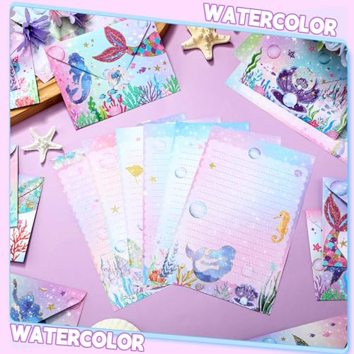 TaoBary 160 Pcs Mermaid Stationery Paper and Envelopes Set, 5.5 x 8.25'' - size: 5.5 x 8.25 Inch, style: Mermaid