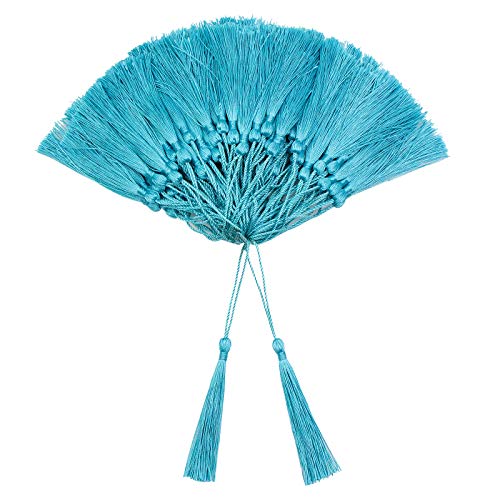 VAPKER 100 Pieces Light Blue Color 13cm/5-Inch Silky Handmade Soft Tassels Floss Bookmark Tassels with 2-Inch Cord Loop for Jewelry Making, DIY Projects, Bookmarks - color: V:light Blue