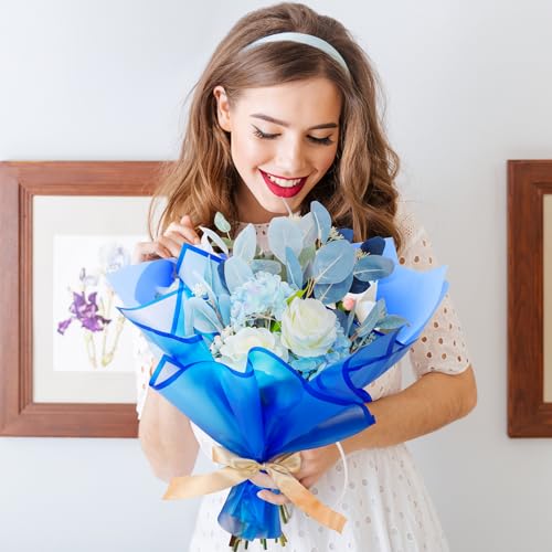 Ctosree 240Sheets Flower Wrapping Paper,Waterproof Korean Bouquet Wrap 23in - color: Navy Blue