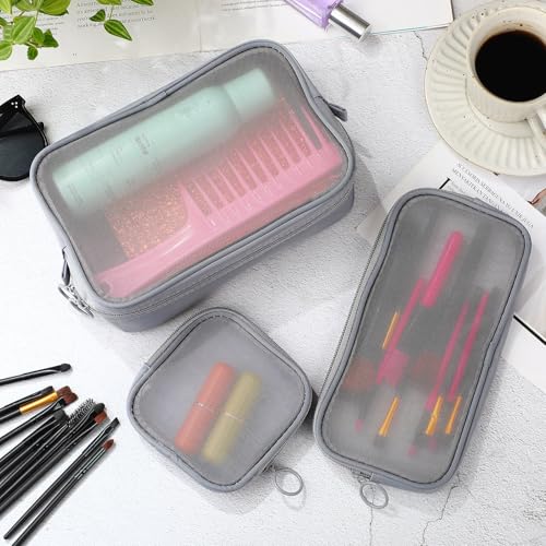 Weewooday 4Pcs Mesh Makeup Bag, Gray, Small, Large, Medium, Classic - color: Gray, size: Small, Large, Medium, style: Classic