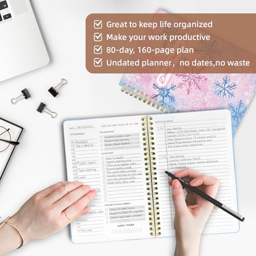 Undated Daily Planner - Spiral Notebook 80 Days One Day Per Page, Hourly Schedule, To-Do List, Notes, Everyday Planning Task, A5 Hardcover Journal Organizer Book Women Cute Aesthetic, Winter - color: Winter