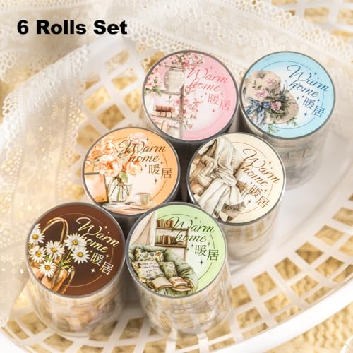 6 Rolls Pre-Cut Cozy Home PET Tape for Scrapbook Journaling - style: Cozy Home
