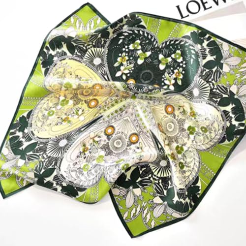 100% Pure Mulberry Silk Scarf women Scraf Small Square 21x21“ Lightweight Neckerchief horse print Dot Digital Red - color: 10# Four-leaf Clover