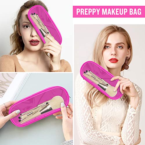 Nylon Small Clear Makeup Bag Slim Pencil Pouch, Cute Pencil Case Makeup Bag Preppy Cosmetic Zipper Pouch for Purse,Travel PVC Toiletry Bag Clutch Coin Pouch Makeup Organizer for Women Girls(Hot Pink) - color: Hot Pink-Clear, size: Slim
