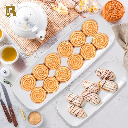 R-kay 4 Pack Plastic Serving Trays for Party - White Serving Tray 10 by 5.5 in - Heavy Duty Dessert Trays for Food - Rectangular Party Serving Trays - Premium Party Trays - White Platters - color: White, size: 10 Inch