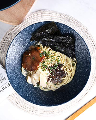 Kanwone Ceramic Japanese Ramen Bowl Set, Noodle Soup Bowls - 60 Ounce, with Matching Spoons and Chopsticks for Udon Soba Pho Asian Noodles, Set of 2, Navy - color: Navy, size: 9 Inch