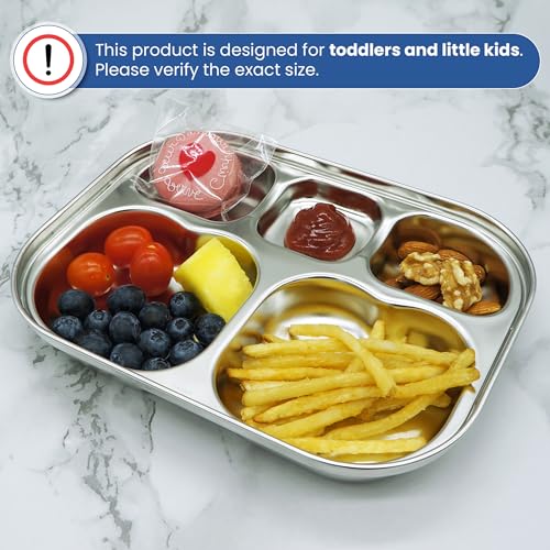 Korean Stainless Steel Divided Plates for Toddlers & Kids, Non-Toxic, 2PK - size: 5 Compartments