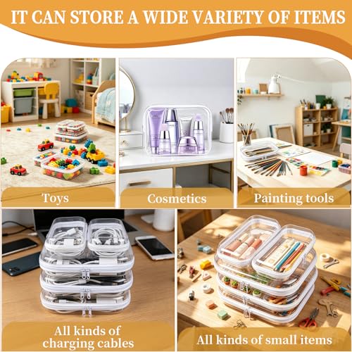 5-Pack Clear Hard Shell Zipper Case With Lids – 3 Large and 2 Small Clear Pencil Case, Stackable,Zipper Pouches Hard Shell for Cosmetics, Charging Cables, Sketch Supplies