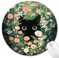Hancynir Black Cat Round Mouse Pad, Small Mousepad for Laptop Desk Office - color: Cute Flower Cat